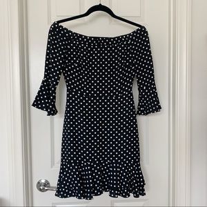 Off the Shoulder Black and White Polka Dress, Size XSmall